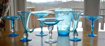 Vintage Aqua Pairpoint Glass, 7pcs (CTF20)