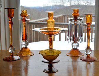 Vintage Dark Amber Pairpoint Glass, 7pcs.  (CTF20)