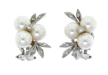 Vintage 14K Pearl And Diamond Earrings (CTF10)
