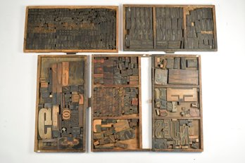 Five Antique Typeset Trays With Printing Blocks (CTF20)