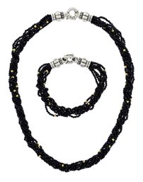 Lagos Caviar Sterling & 18k Gold Hematite Necklace And Bracelet (CTF10)