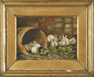 19th C. Primitive Painting, Rabbits (CTF10)