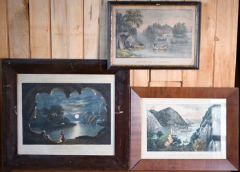 Three Currier & Ives Lithographs, Hudson River, St. Lawrence, And Magic Lake (CTF10)