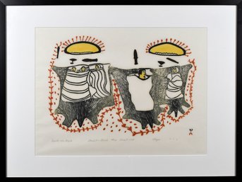 1977 Inuit Stone Cut Print, Inside Our Tupik (CTF20)