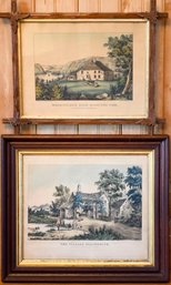 Two Antique Currier Lithographs, Village Blacksmith And Washingtons Headquarters (CTF10)