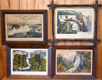 Four Antique Currier & Ives Lithographs, Waterfalls (CTF10)