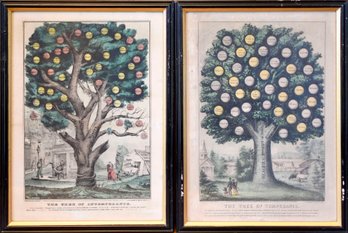 Two Antique Currier Lithographs, Tree Of Temperance And Intemperance (CTF10)