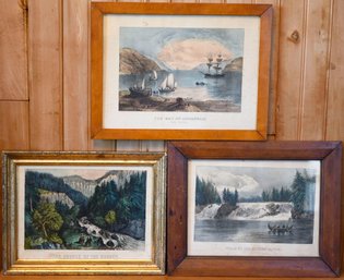 Three Antique Currier & Ives Lithographs, Annapolis, Ottowa, Hudson C(TF10)