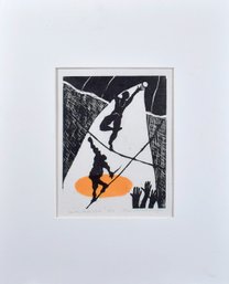Ellen Nathan Singer Woodblock Print, On The High Wire (CTF10)