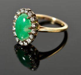 14k Gold Jade Halo Ring W/Diamonds (CTF10)
