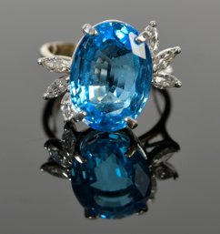14k Gold Blue Topaz And Diamond Ring (CTF10)