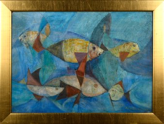 Ann Broadman Oil, Cubist Abstract, Fish (CTF10)