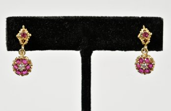 14k Yellow Gold Ruby & Diamond Flower Earrings (CTF10)