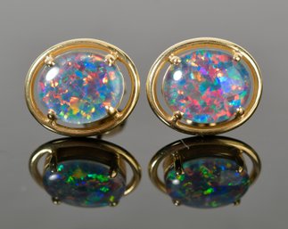 14k Yellow Gold & Opal Post Earrings (CTF10)