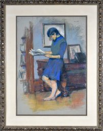 20th C. Albert Handell Pastel, Girl Reading (CTF20)