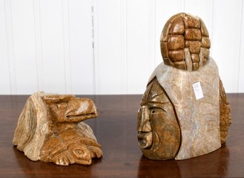 Two Vintage Signed Native American Stone Carvings (CTF10)
