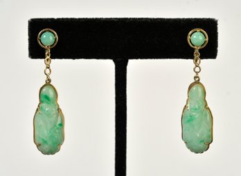 14k Gold Carved Jade Earrings(CTF10)