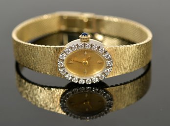 Vintage Ladies 14k Gold Diamond Watch W/Sapphire Crown (CTF10)