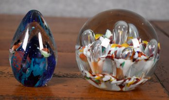 Two Vintage Art Glass Paperweights (CTF10)