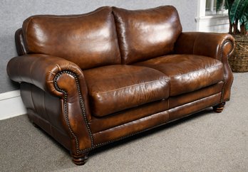 Contemporary Robinson & Robinson Brown Leather Love Seat (CTF40)