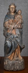 Antique Painted Wood Statue, Mary And Jesus (CTF20)