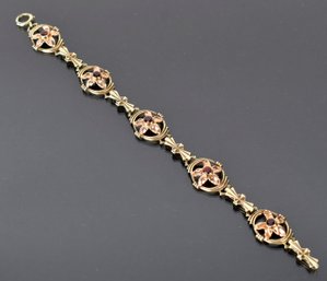 14k Rose & Yellow Gold Floral Garnet Bracelet (CTF10)