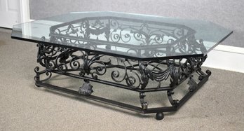 Vintage Custom Wrought Iron And Glass Coffee Table (CTF50)