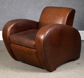 Contemporary Deco Style Brown Leather Club Chair, 1 Of 2 (CTF30)