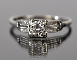 Antique Platinum Illusion Set Diamond Engagement Ring (CTF10)