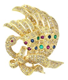 14k Gold Diamond, Ruby, Sapphire & Emerald Swan Pin (CTF10)
