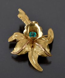 18k Yellow Gold & Emerald Orchid Pin/pendant (CTF10)