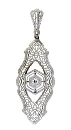 Vintage 14k Gold Filigree Diamond Pendant (cTF10)