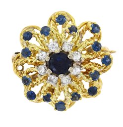 Vintage 18k Gold Sapphire & Diamond Flower Pin/pendant (CTF10)