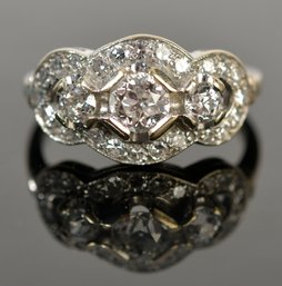 Vintage 14k & 18k White Gold Three Stone Diamond Ring (CTF10)