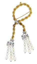Vintage 14k Pearl & Sapphires Brooch (CTF10)