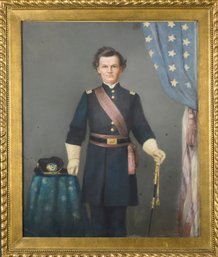 19th C. Civil War Era Pastel On Paper, Union Officer (CTF10)