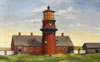 Vintage Oil On Canvas, Coastal Lighthouse (CTF20)