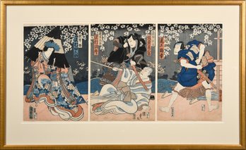 Antique Kunisada Japanese Triptych Woodblock Print (CTF20)