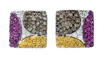 18k Gold Diamond And Gem Earrings (CTF10)