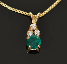 14k Gold, Emerald And Diamond Pendant Necklace (CTF10)