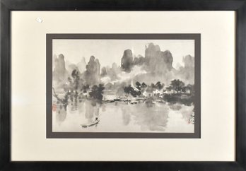 *UPDATED * Vintage Chinese Print, Lake And Boat (CTF10)