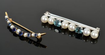 14k Gold Sapphire Pearl Pin And Topaz And Pearl Pin (CTF10)