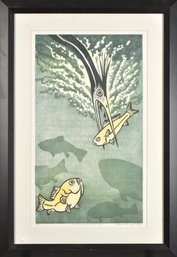 Margaret Barnaby Woodblock Print, Heron And Fish (CTF20)