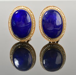 Vintage 14k Gold Blue Enamel And Seed Pearl Earrings (CTF10)