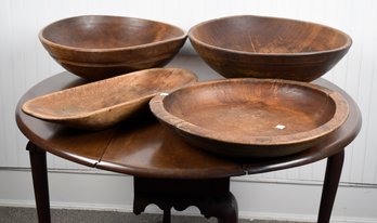 Three Antique Wooden Bowls And Trencher, 4 Pcs (CTF10)
