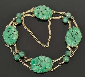 Vintage 14k Gold And Carved Green Jade Bracelet (CTF10)