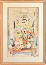 Vintage Watercolor, Window With Vase Of Flowers (CTF10)