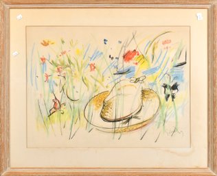 Vintage Watercolor, Field Of Flowers With Straw Hat (CTF10)