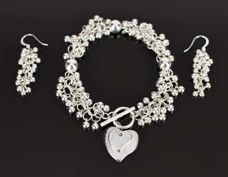 Sterling Silver Bead Bracelet & Earrings (CTF10)