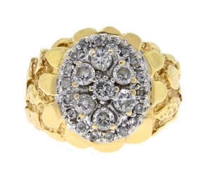 14k Gold Nugget Style Diamond Man's Ring (CTF10)